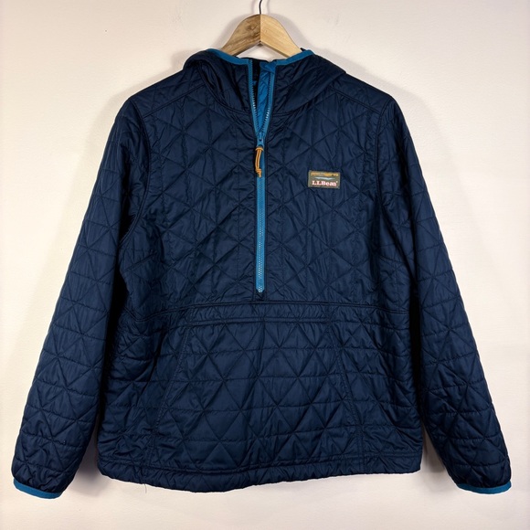 L.L. Bean Jackets & Blazers - LL Bean Blue Katahdin Insulated Pullover Half Zip Quilted Hooded Jacket